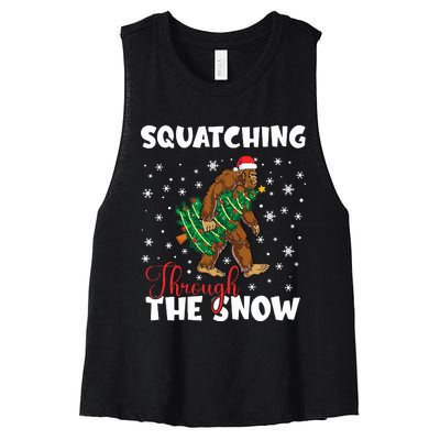 Bigfoot Squatching Through The Snow Sasquatch Christmas Xmas  Women's Racerback Cropped Tank