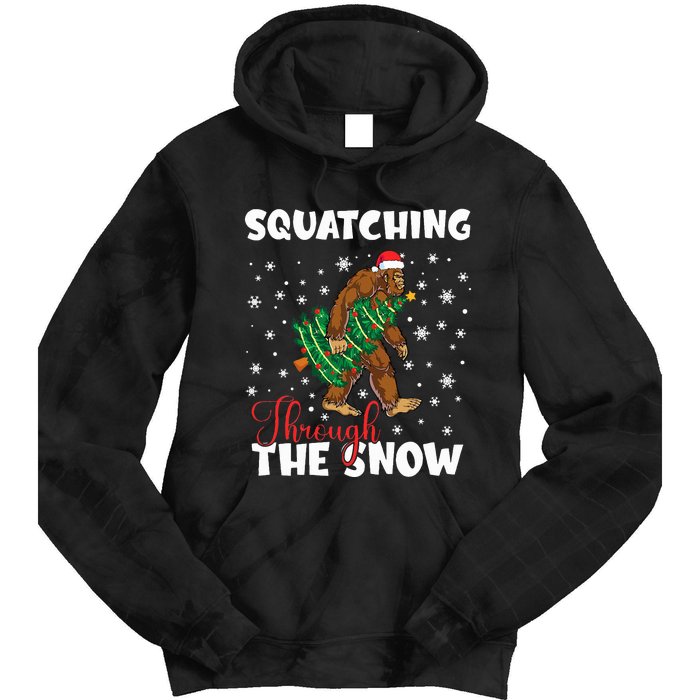 Bigfoot Squatching Through The Snow Sasquatch Christmas Xmas  Tie Dye Hoodie