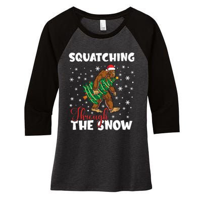 Bigfoot Squatching Through The Snow Sasquatch Christmas Xmas  Women's Tri-Blend 3/4-Sleeve Raglan Shirt