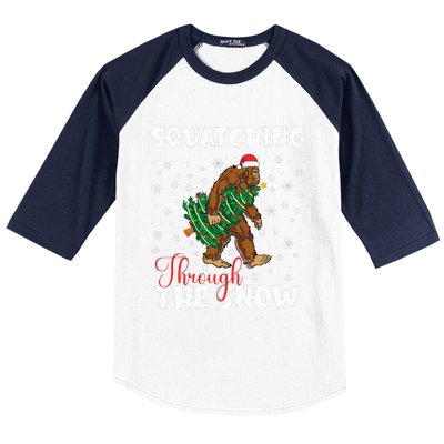 Bigfoot Squatching Through The Snow Sasquatch Christmas Xmas  Baseball Sleeve Shirt