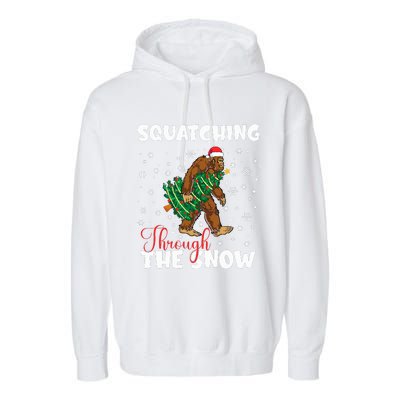 Bigfoot Squatching Through The Snow Sasquatch Christmas Xmas  Garment-Dyed Fleece Hoodie