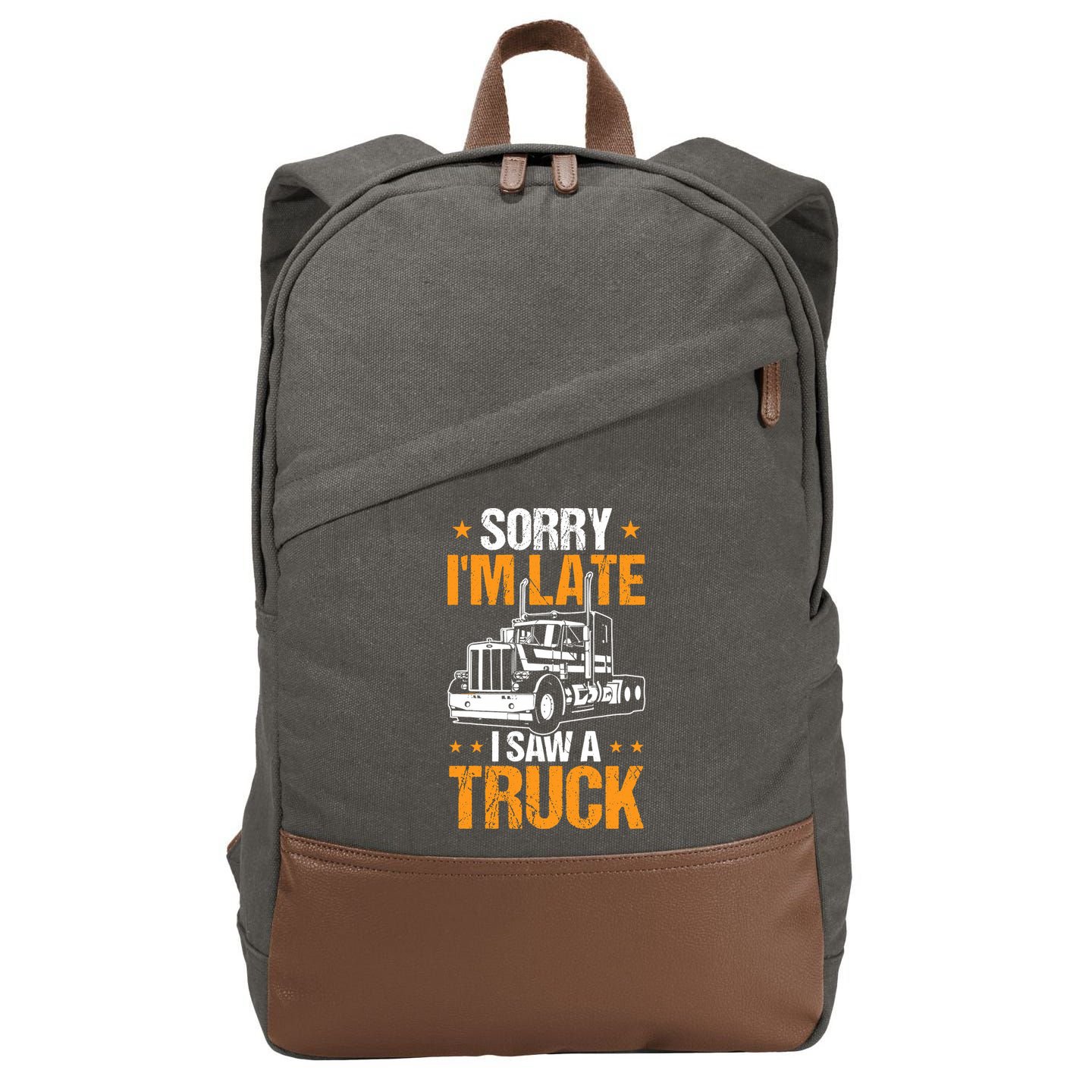 Boy Semi Truck Sorry IM Late I Saw A Truck Cotton Canvas Backpack