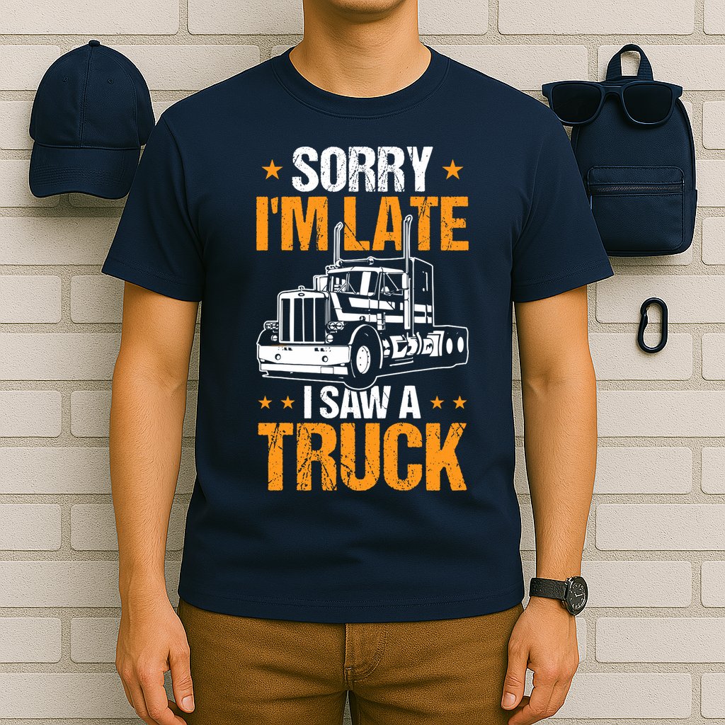 Boy Semi Truck Sorry IM Late I Saw A Truck T-Shirt