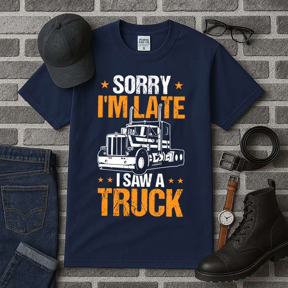 Boy Semi Truck Sorry IM Late I Saw A Truck Tall T-Shirt