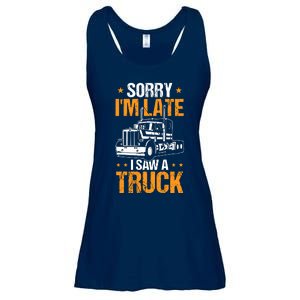 Boy Semi Truck Sorry IM Late I Saw A Truck Ladies Essential Flowy Tank