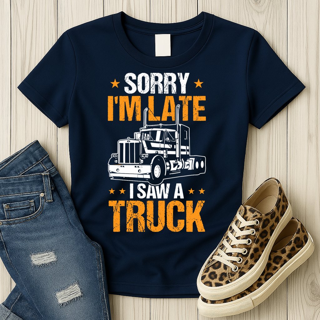 Boy Semi Truck Sorry IM Late I Saw A Truck Womens T-Shirt
