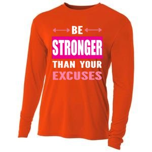 Be Stronger Than Your Excuses Motivational Gym Workout Quote Gift Cooling Performance Long Sleeve Crew