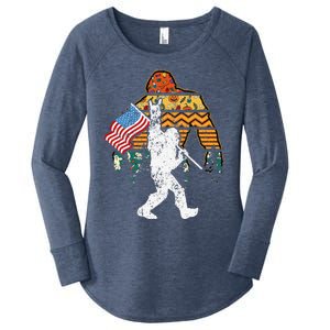 Bigfoot Sasquatch USA American Flag Halloween Costume Tee Women's Perfect Tri Tunic Long Sleeve Shirt