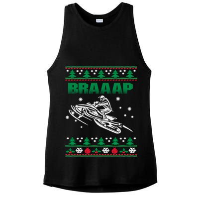 Braaap Snowmobiling Ugly Christmas Ladies PosiCharge Tri-Blend Wicking Tank