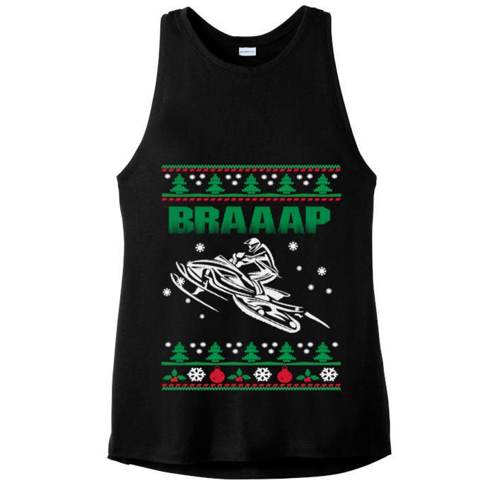 Braaap Snowmobiling Ugly Christmas Ladies PosiCharge Tri-Blend Wicking Tank