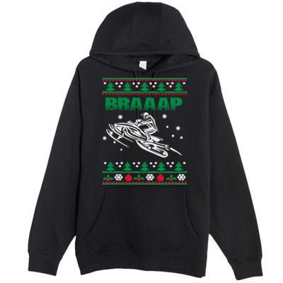 Braaap Snowmobiling Ugly Christmas Premium Pullover Hoodie