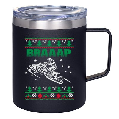 Braaap Snowmobiling Ugly Christmas 12oz Stainless Steel Coffee Mug