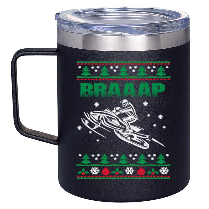 Braaap Snowmobiling Ugly Christmas 12oz Stainless Steel Coffee Mug