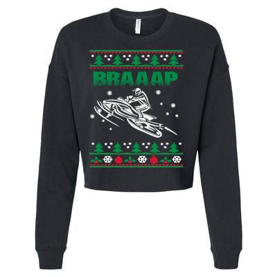 Braaap Snowmobiling Ugly Christmas Cropped Pullover Crew
