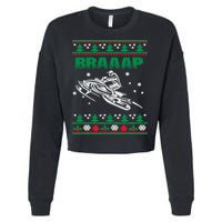 Braaap Snowmobiling Ugly Christmas Cropped Pullover Crew