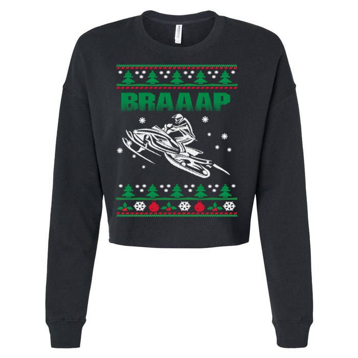 Braaap Snowmobiling Ugly Christmas Cropped Pullover Crew