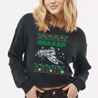 Braaap Snowmobiling Ugly Christmas Cropped Pullover Crew