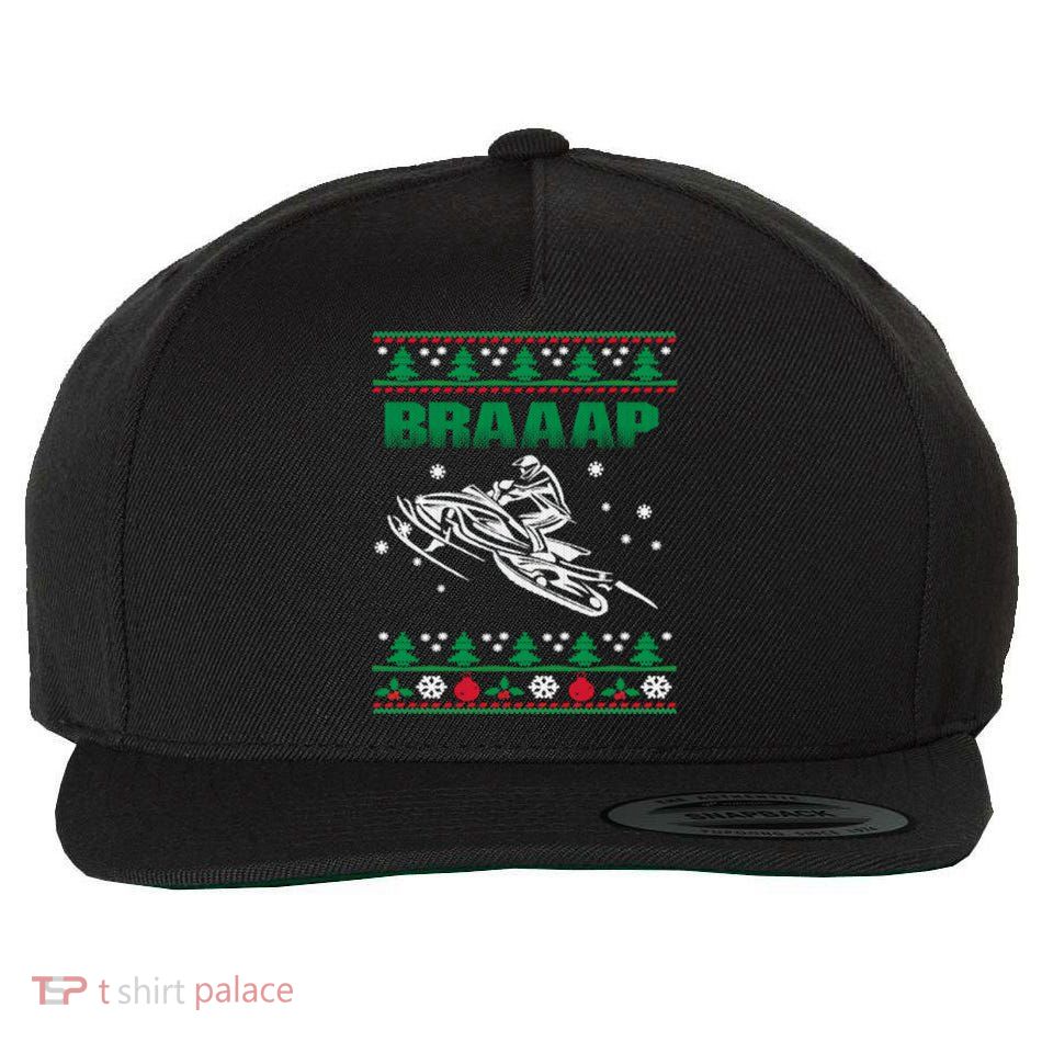 Braaap Snowmobiling Ugly Christmas Wool Snapback Cap