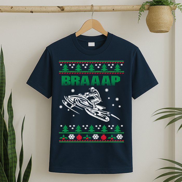Braaap Snowmobiling Ugly Christmas T-Shirt