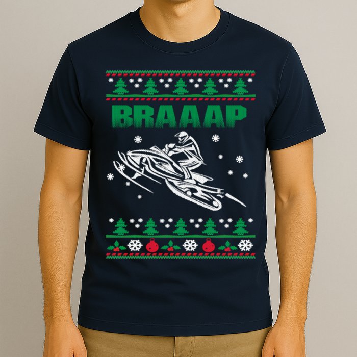 Braaap Snowmobiling Ugly Christmas T-Shirt