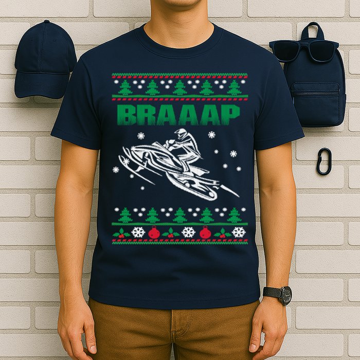 Braaap Snowmobiling Ugly Christmas T-Shirt