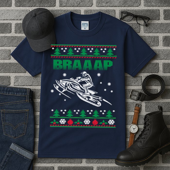 Braaap Snowmobiling Ugly Christmas Tall T-Shirt