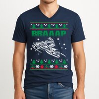Braaap Snowmobiling Ugly Christmas V-Neck T-Shirt