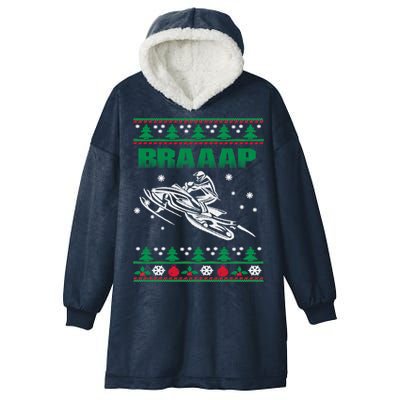 Braaap Snowmobiling Ugly Christmas Hooded Wearable Blanket