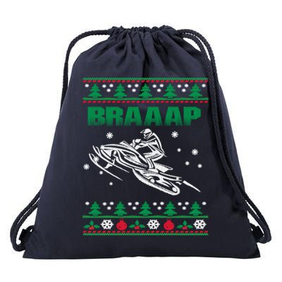 Braaap Snowmobiling Ugly Christmas Drawstring Bag