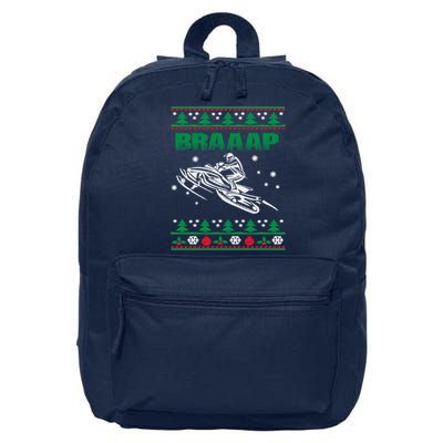 Braaap Snowmobiling Ugly Christmas 16 in Basic Backpack