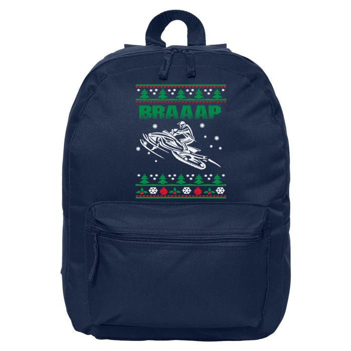 Braaap Snowmobiling Ugly Christmas 16 in Basic Backpack
