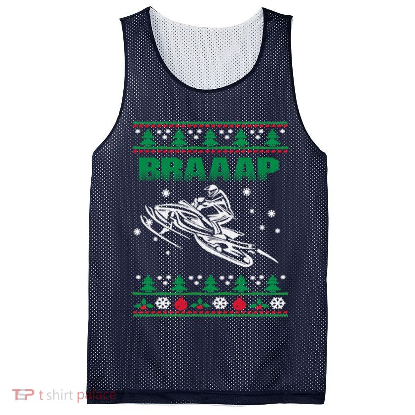 Braaap Snowmobiling Ugly Christmas Mesh Reversible Basketball Jersey Tank