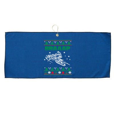 Braaap Snowmobiling Ugly Christmas Large Microfiber Waffle Golf Towel