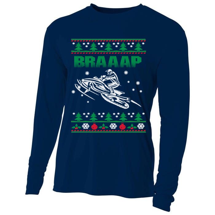 Braaap Snowmobiling Ugly Christmas Cooling Performance Long Sleeve Crew