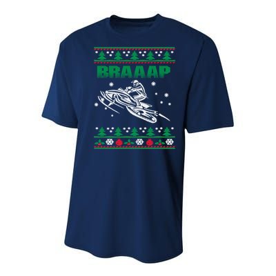 Braaap Snowmobiling Ugly Christmas Youth Performance Sprint T-Shirt