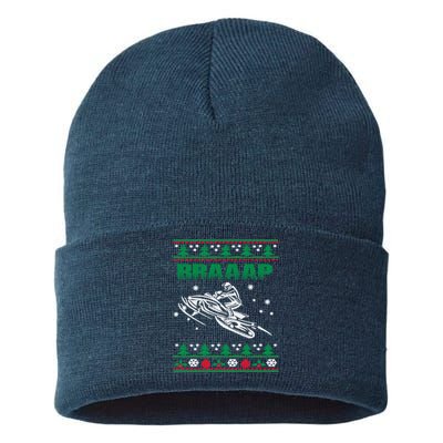 Braaap Snowmobiling Ugly Christmas Sustainable Knit Beanie