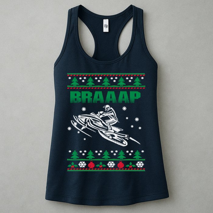 Braaap Snowmobiling Ugly Christmas Womens Tank Top