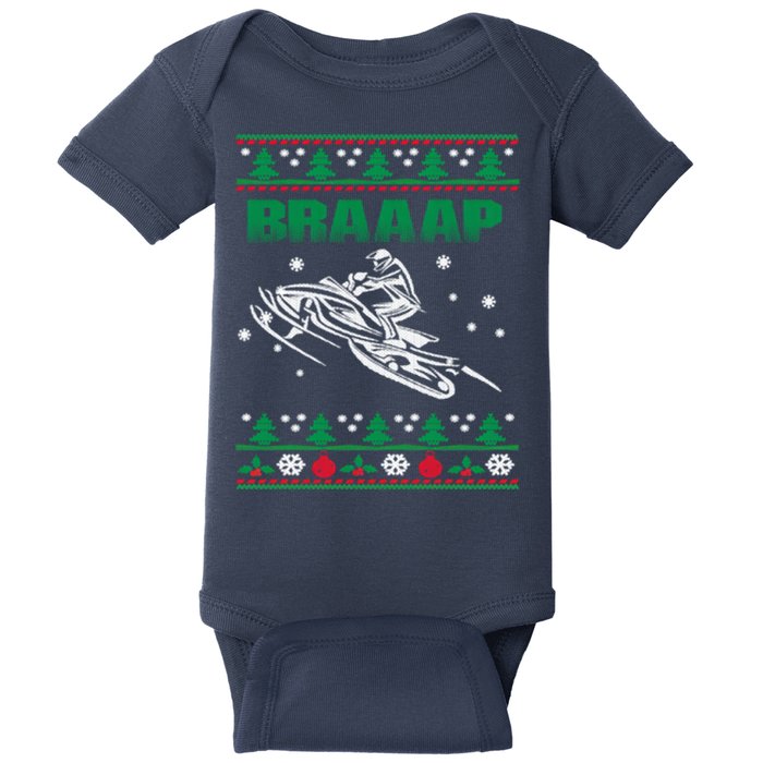 Braaap Snowmobiling Ugly Christmas Baby Bodysuit