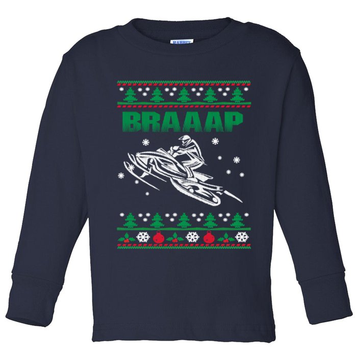 Braaap Snowmobiling Ugly Christmas Toddler Long Sleeve Shirt
