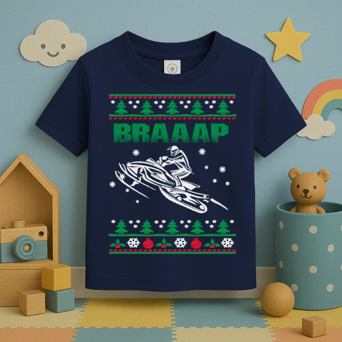 Braaap Snowmobiling Ugly Christmas Toddler T-Shirt