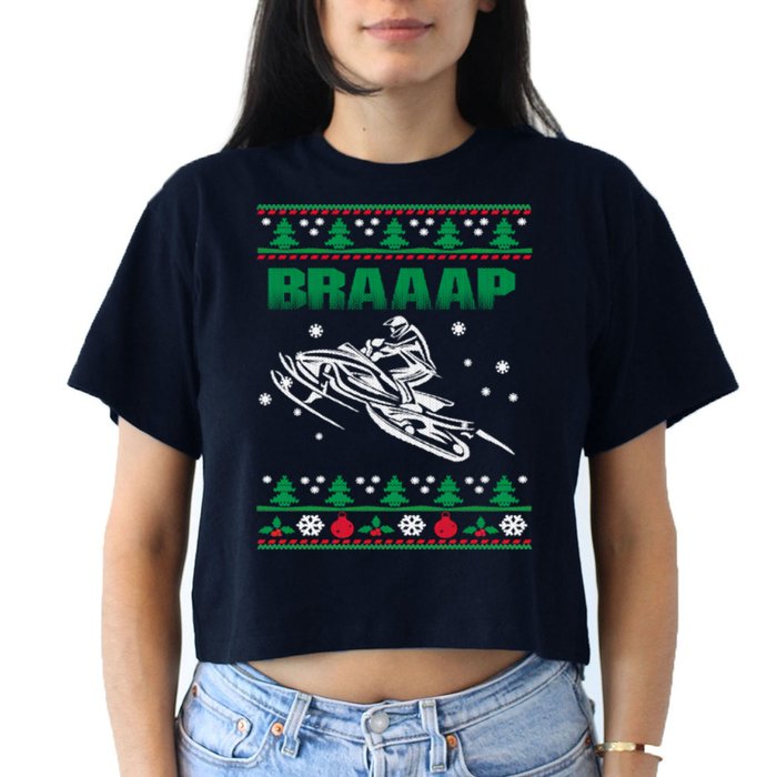 Braaap Snowmobiling Ugly Christmas Crop Top