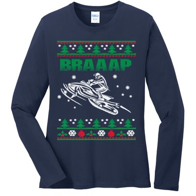 Braaap Snowmobiling Ugly Christmas Ladies Long Sleeve Shirt