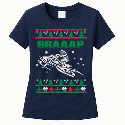 Braaap Snowmobiling Ugly Christmas Womens T-Shirt