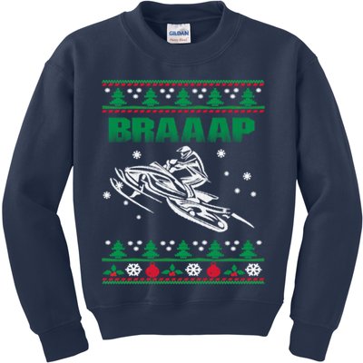 Braaap Snowmobiling Ugly Christmas Kids Sweatshirt