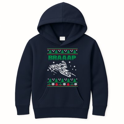 Braaap Snowmobiling Ugly Christmas Kids Hoodie