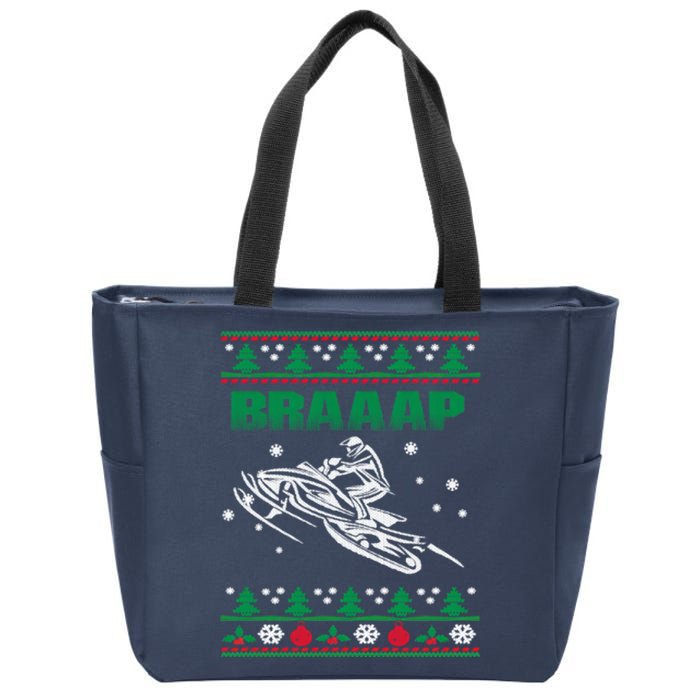 Braaap Snowmobiling Ugly Christmas Zip Tote Bag