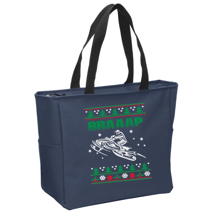 Braaap Snowmobiling Ugly Christmas Zip Tote Bag
