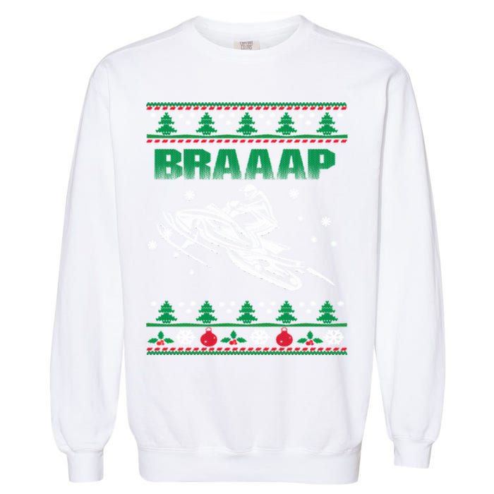 Braaap Snowmobiling Ugly Christmas Garment-Dyed Sweatshirt