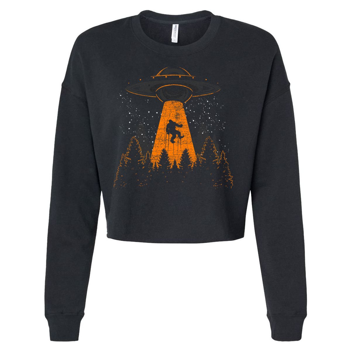Bigfoot Sasquatch Ufo Alien Abduction Yeti Cryptid Bigfoot Cropped Pullover Crew
