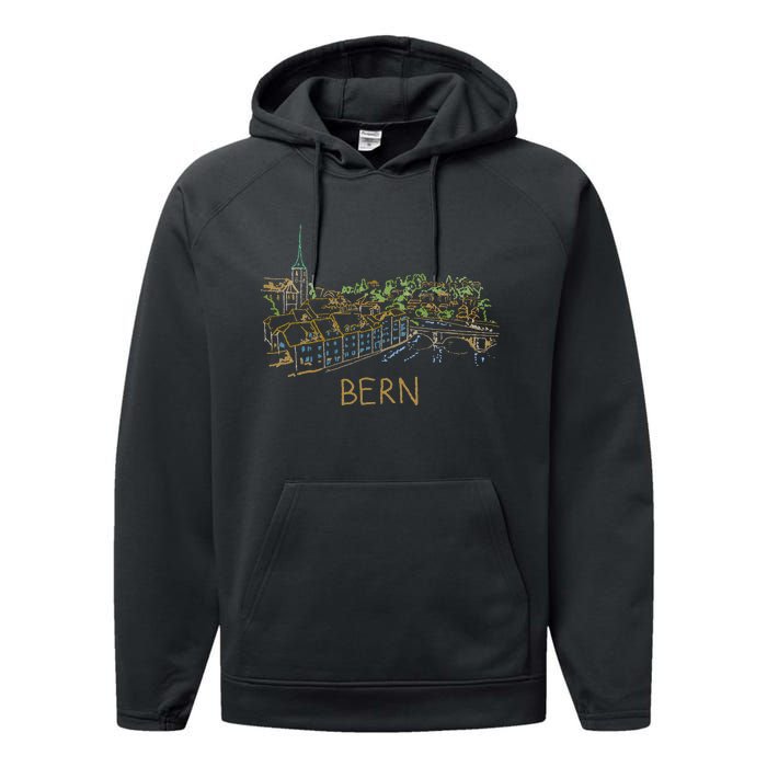 Bern Switzerland Unique Hand Drawn Art Performance Fleece Hoodie